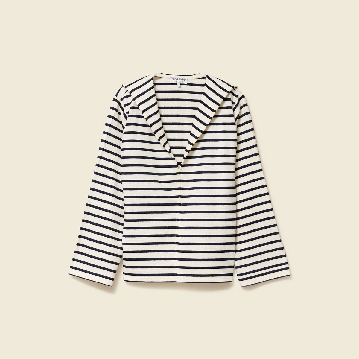 T-shirt col V manches longues ecru femme