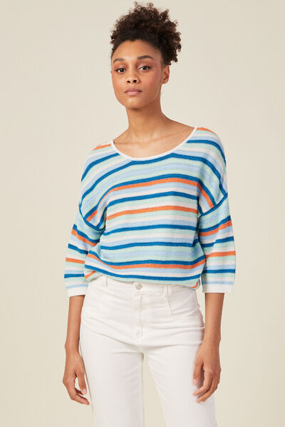 Pull manches 3/4 bleu electrique femme