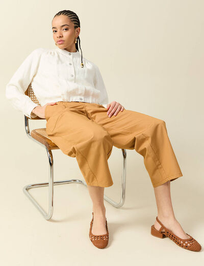 Pantalon barrel cargo taille standard jaune moutarde femme