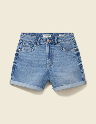 Short mom taille haute en jean denim used femme