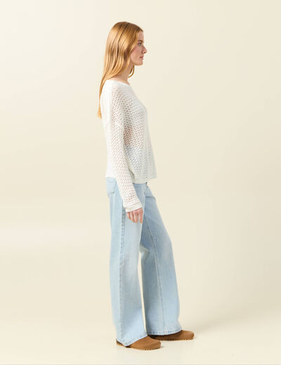 Pull manches longues ajouré ecru femme