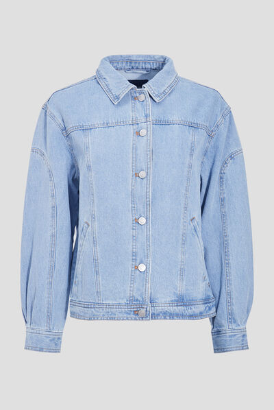 Blouson droit en jean denim used femme