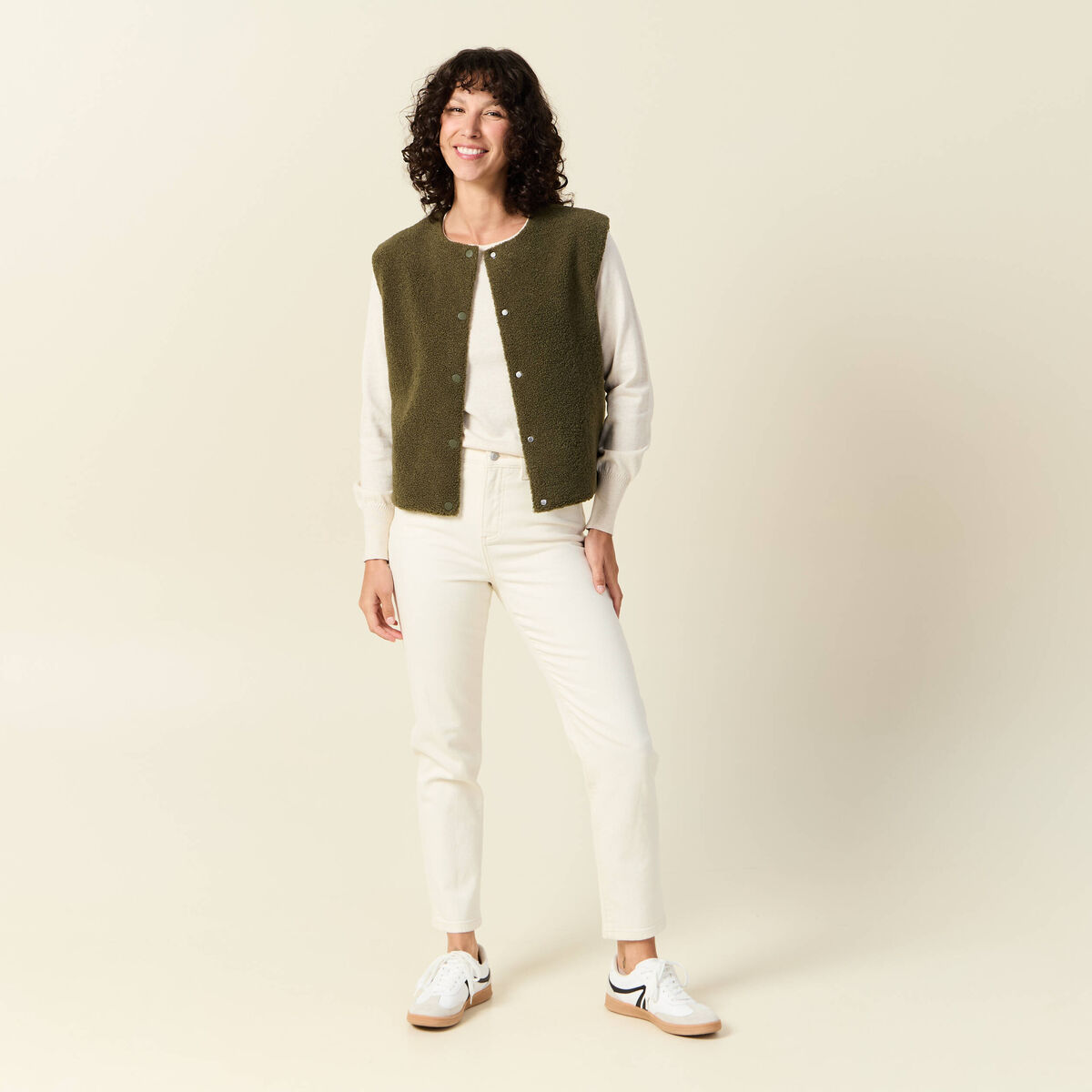 Pull manches longues creme femme