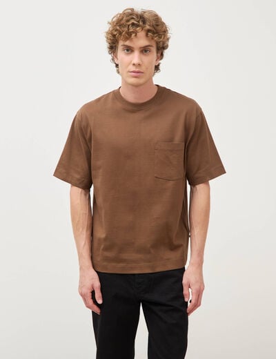 T-shirt droit en coton col ras du cou taupe homme