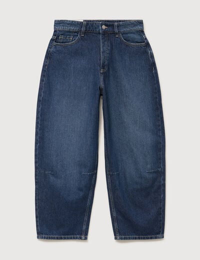 Jeans barrel 7/8&egrave;me taille standard denim brut clean femme