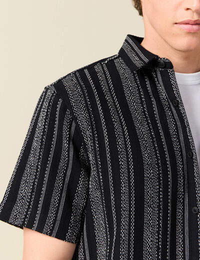 Chemise ray&eacute;e manches courtes noir homme