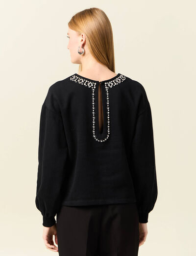 Sweat manches longues perles noir femme