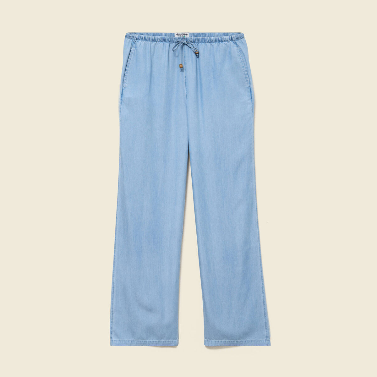 Jeans taille &eacute;lastique coupe droite denim bleach femme