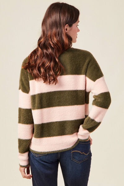 Pull manches longues vert kaki femme