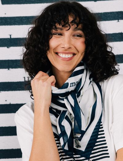 Foulard avec pompons blanc femme