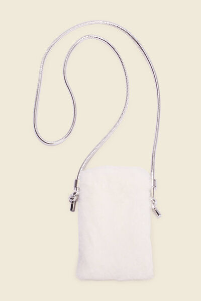 Pochette de téléphone fourrure ecru femme