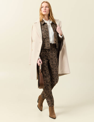 Pantalon slouchy taille haute beige femme