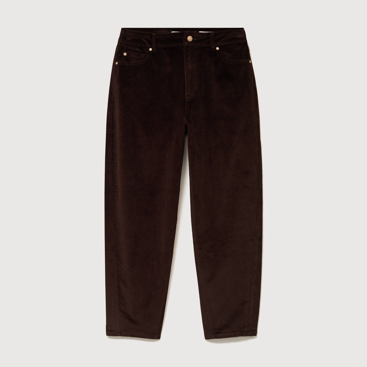 Pantalon barrel taille haute velours marron femme
