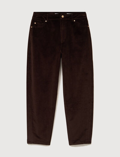 Pantalon barrel taille haute velours marron femme