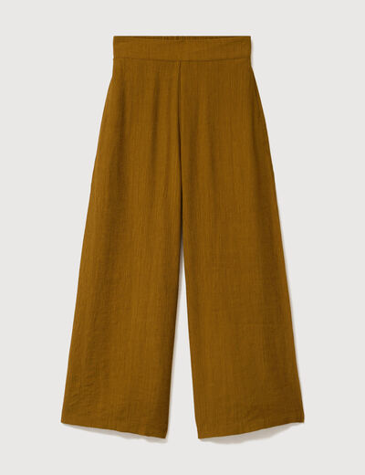 Pantalon large taille haute fluide vert olive femme
