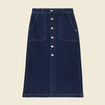 Jupe midi droite en jean denim brut femme