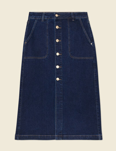 Jupe midi droite en jean denim brut femme