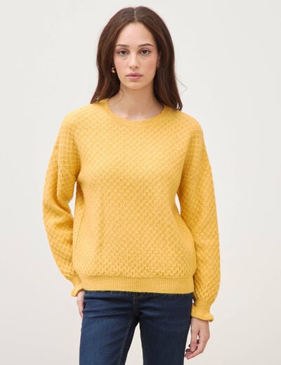 Pull droit col rond manches longues jaune femme