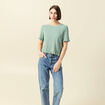 Pull droit court en coton vert pastel femme