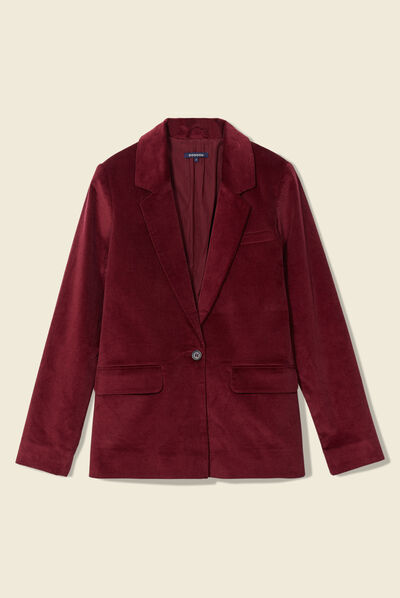 Veste blazer ajustée velours prune femme