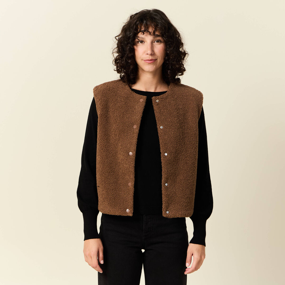 Gilet sans manches r&eacute;versible camel femme