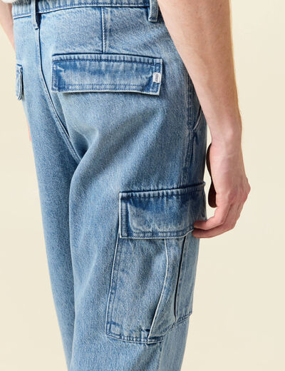 Cargo en coton denim bleach homme