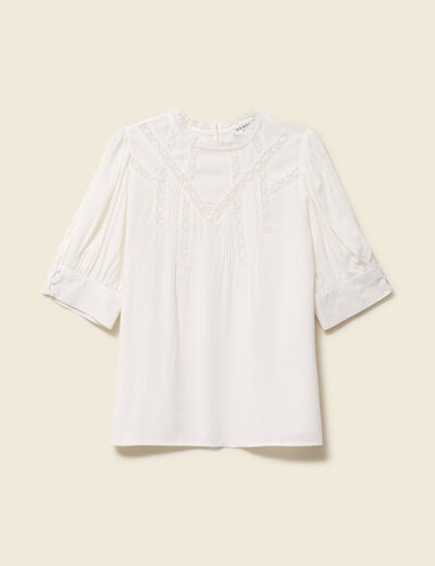 Blouse manches courtes col rond ecru femme