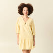 Robe col v manches 3/4 en coton jaune clair femme