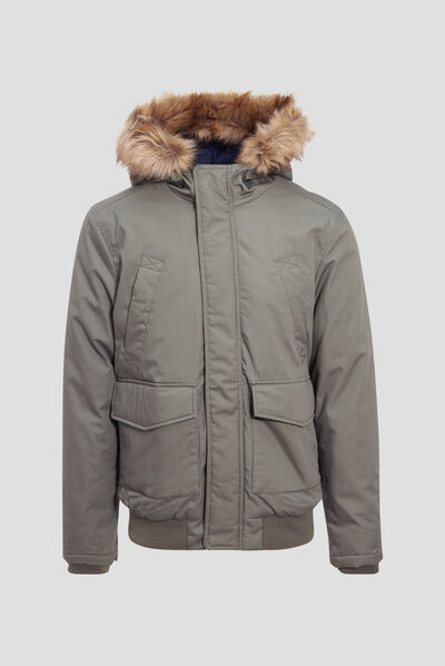 Blouson droit à capuche vert kaki homme