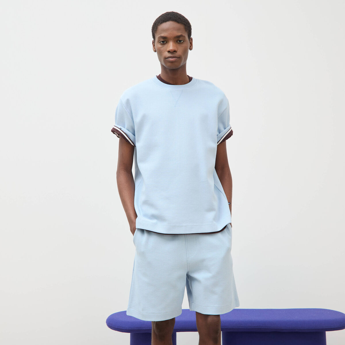 T-shirt ample col rond manches courtes bleu ciel homme
