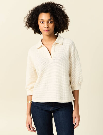 Polo manches 3/4 brillant ecru femme