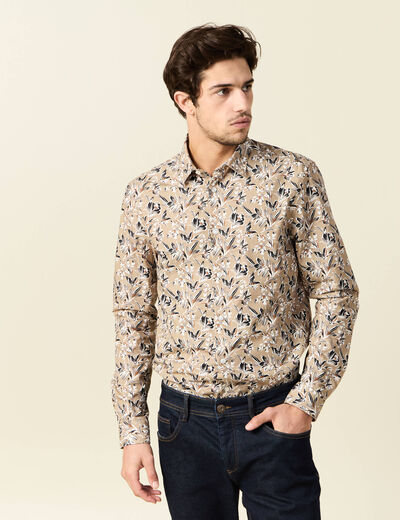 Chemise à manches longues beige homme