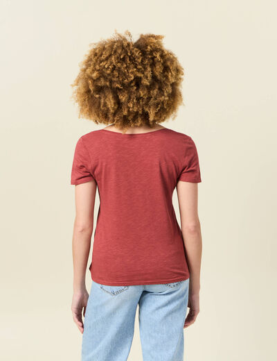 T-shirt manches courtes rouge foncé femme