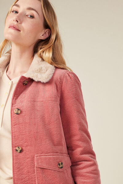 Blouson droit velours côtelé rouge clair femme