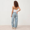 Jeans barrel taille haute 7/8&egrave;me denim bleach femme