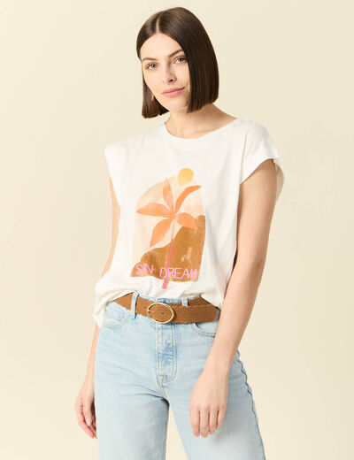 T-shirt manches courtes ecru femme