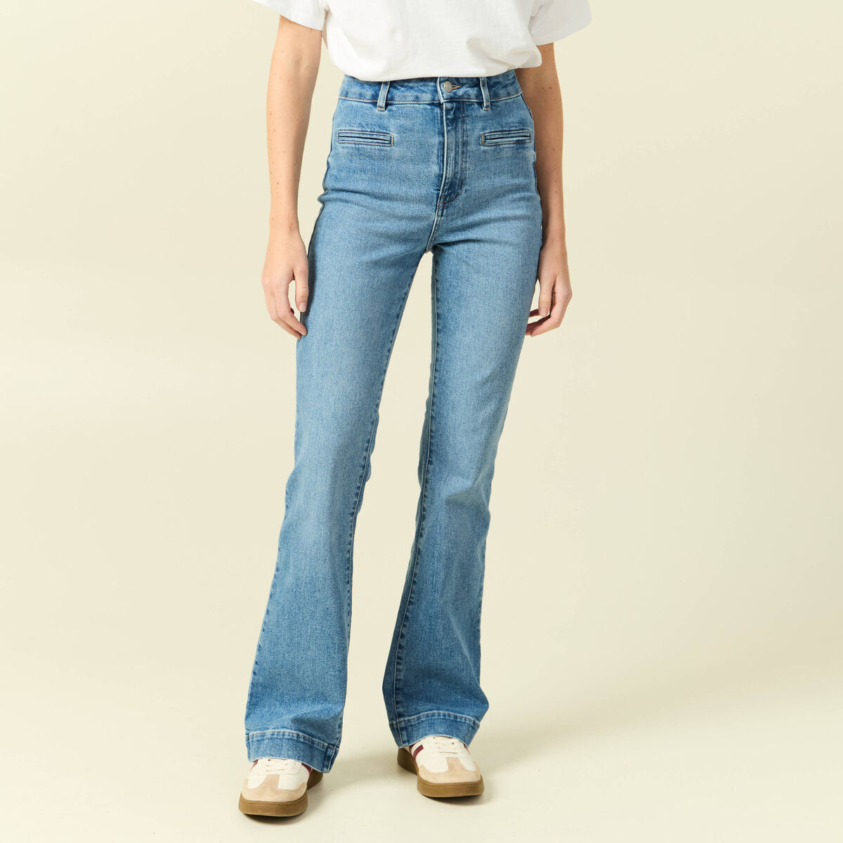 Jeans flare 7/8&egrave;me denim stone femme