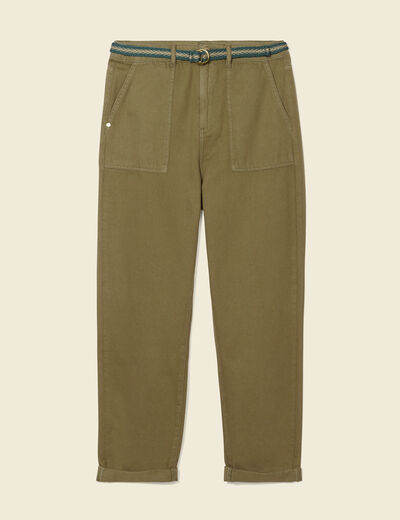 Pantalon large ceinturé vert kaki femme