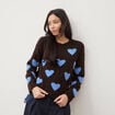 Pull manches longues bouclette col rond marron femme