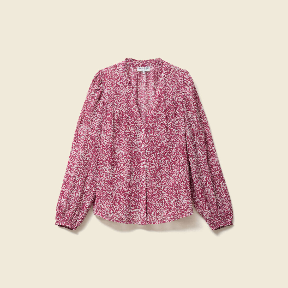 Blouse manches longues col V rose femme