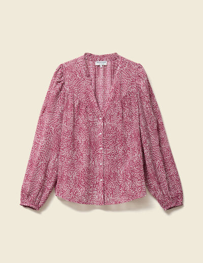 Blouse manches longues col V rose femme