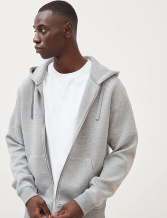 Sweat ample &agrave; capuche manches longues gris clair homme