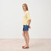 T-shirt col v manches courtes en coton jaune clair femme