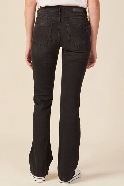Jeans bootcut détails tressés denim noir femme