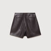 Jupe-short en similicuir doubl&eacute;e marron fonc&eacute; femme