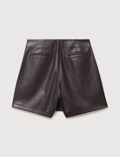Jupe-short en similicuir doubl&eacute;e marron fonc&eacute; femme