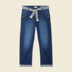 Jeans boyfriend ceinturé denim brut femme