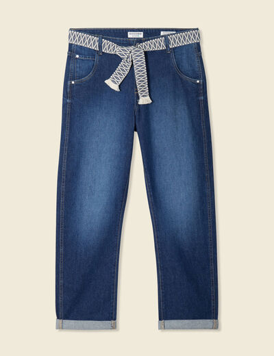 Jeans boyfriend ceinturé denim brut femme