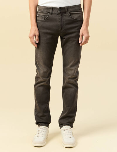 Jeans straight longueur 34 denim marron fonc&eacute; homme