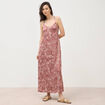 Robe bretelle satin&eacute;e col v marron chocolat femme